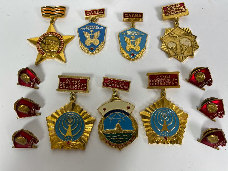 Collection Of Vintage Soviet Union USSR Pins And Military Medals [Photo 1]