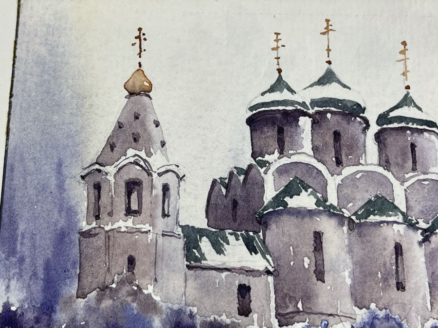 Original Alex Kleschenco Moscow Russian Watercolor Painting Of Pokrov In Suzdal 5' X 4' [Photo 6]