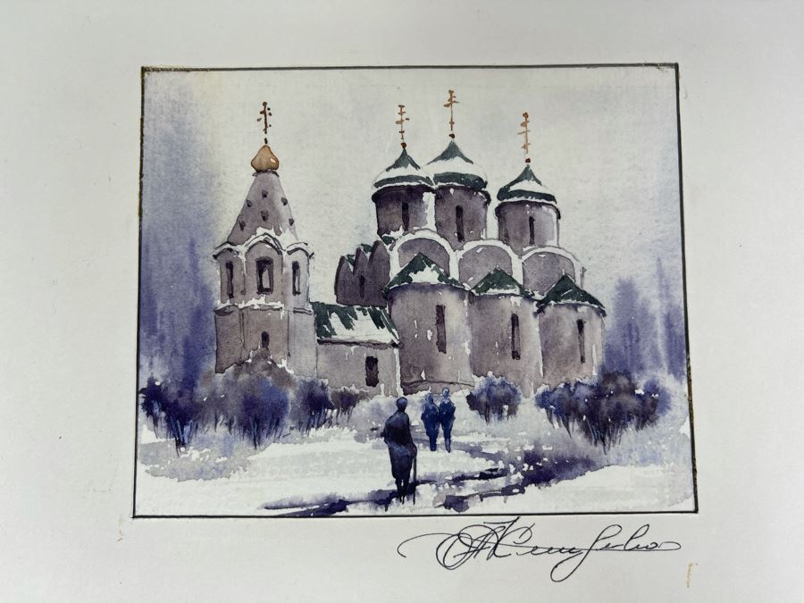Original Alex Kleschenco Moscow Russian Watercolor Painting Of Pokrov In Suzdal 5' X 4' [Photo 1]