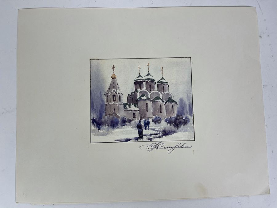 Original Alex Kleschenco Moscow Russian Watercolor Painting Of Pokrov In Suzdal 5' X 4' [Photo 3]