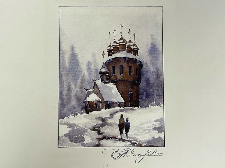 Original Alex Kleschenco Moscow Russian Watercolor Painting Of Kizi North Of Russia 4' X 5' [Photo 2]