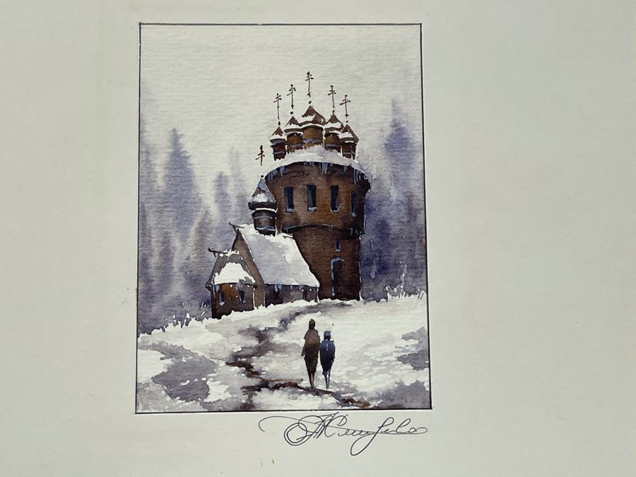 Original Alex Kleschenco Moscow Russian Watercolor Painting Of Kizi North Of Russia 4' X 5' [Photo 4]