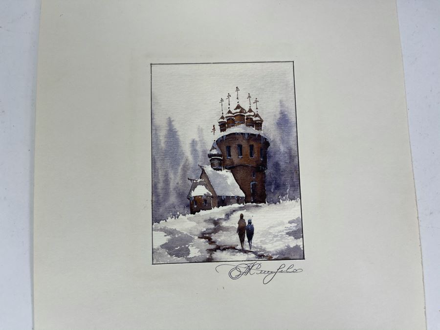 Original Alex Kleschenco Moscow Russian Watercolor Painting Of Kizi North Of Russia 4' X 5' [Photo 3]