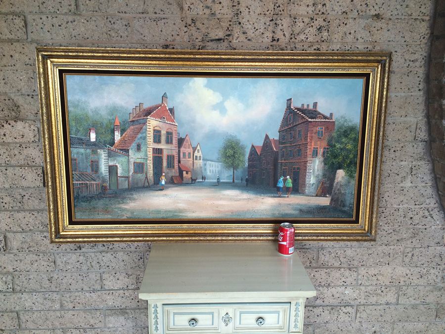 Large Original Oil Painting of Old Town