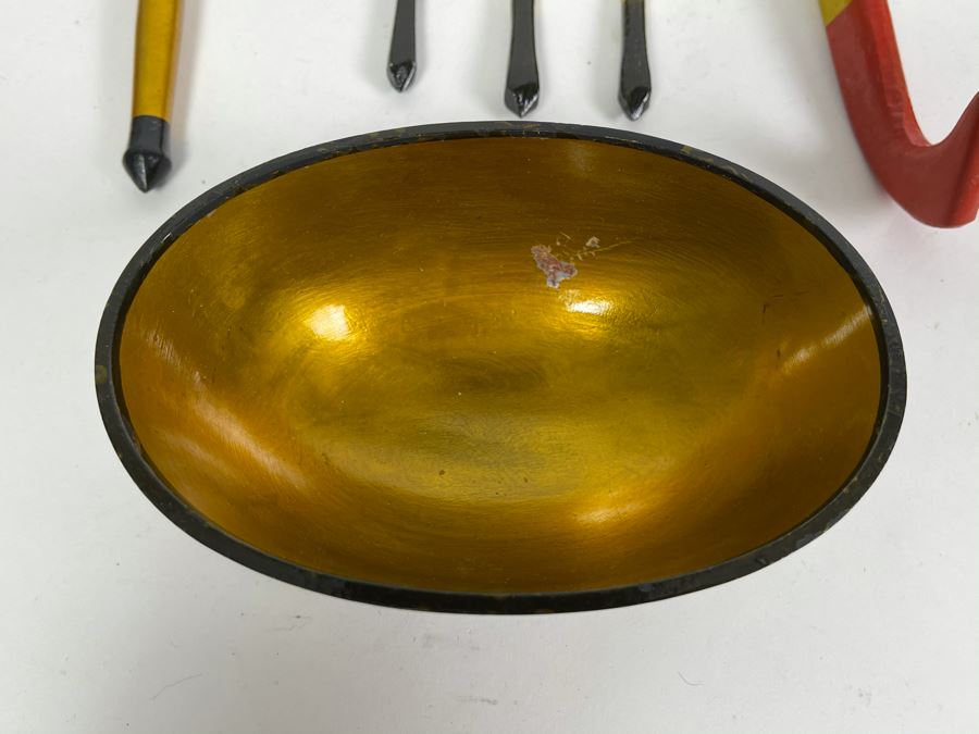 Collection Of Vintage Russian Hand Painted Khokhloma Wooden Spoons, Cups And Bowl [Photo 13]