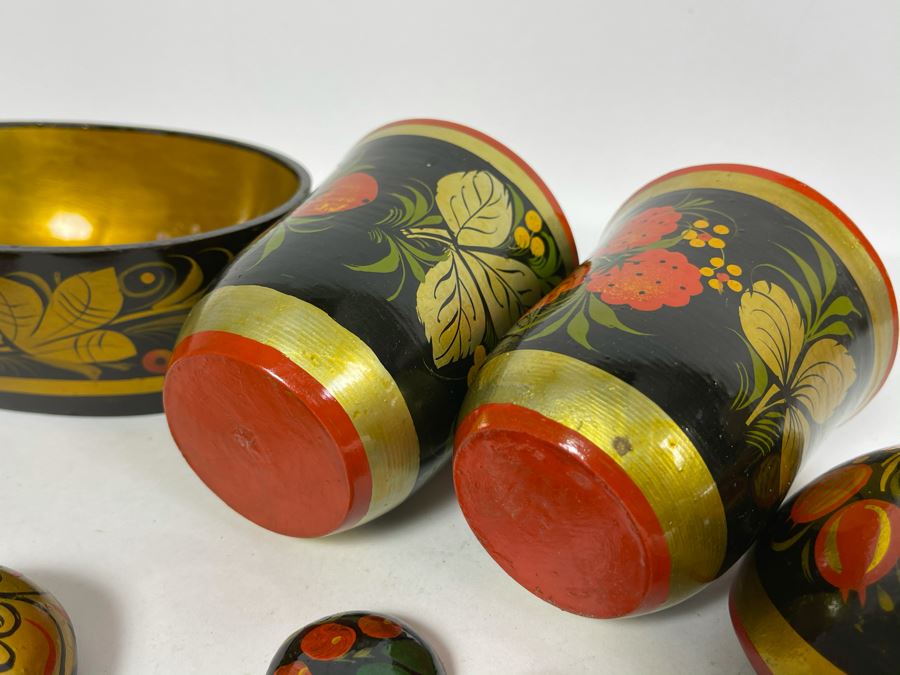 Collection Of Vintage Russian Hand Painted Khokhloma Wooden Spoons, Cups And Bowl [Photo 12]