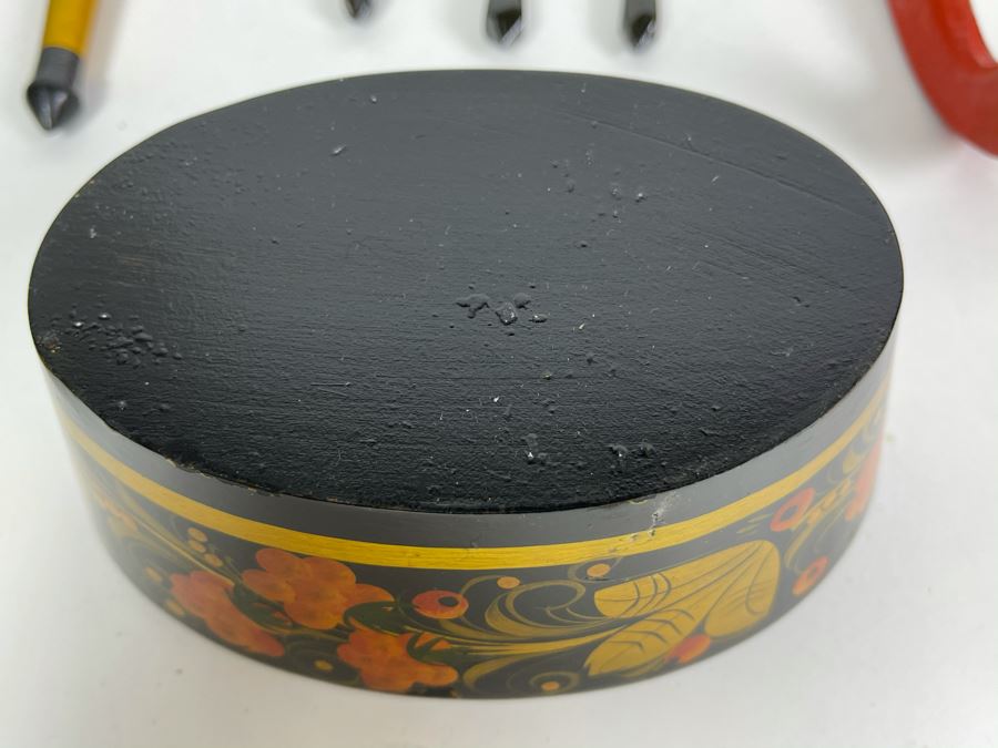 Collection Of Vintage Russian Hand Painted Khokhloma Wooden Spoons, Cups And Bowl [Photo 14]