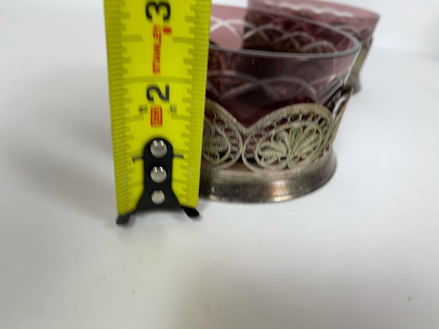 JUST ADDED - Pair Of Glass Cups With Metal Filigree Holders 4.5W [Photo 10]