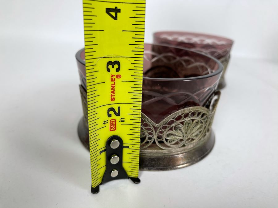 JUST ADDED - Pair Of Glass Cups With Metal Filigree Holders 4.5W [Photo 9]