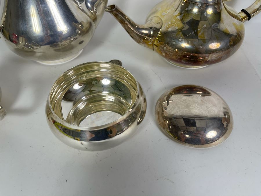 Signed Japanese Modernist Heavy Silver Plated Coffee Pot, Teapot, Creamer And Sugar Service [Photo 7]