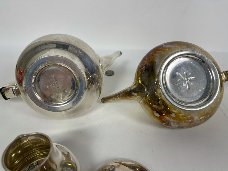 Signed Japanese Modernist Heavy Silver Plated Coffee Pot, Teapot, Creamer And Sugar Service [Photo 10]