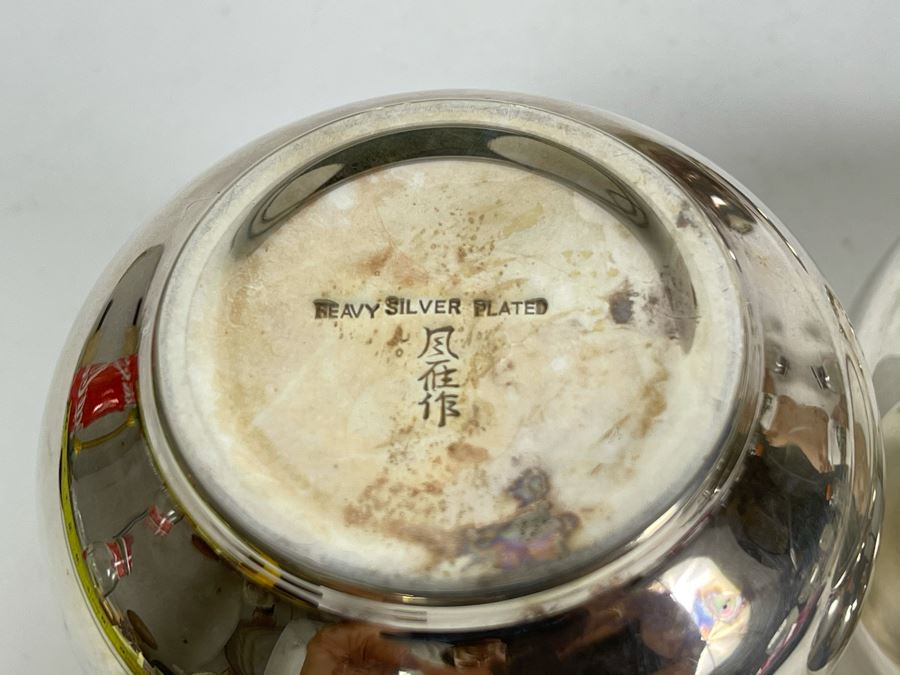 Signed Japanese Modernist Heavy Silver Plated Coffee Pot, Teapot, Creamer And Sugar Service [Photo 9]