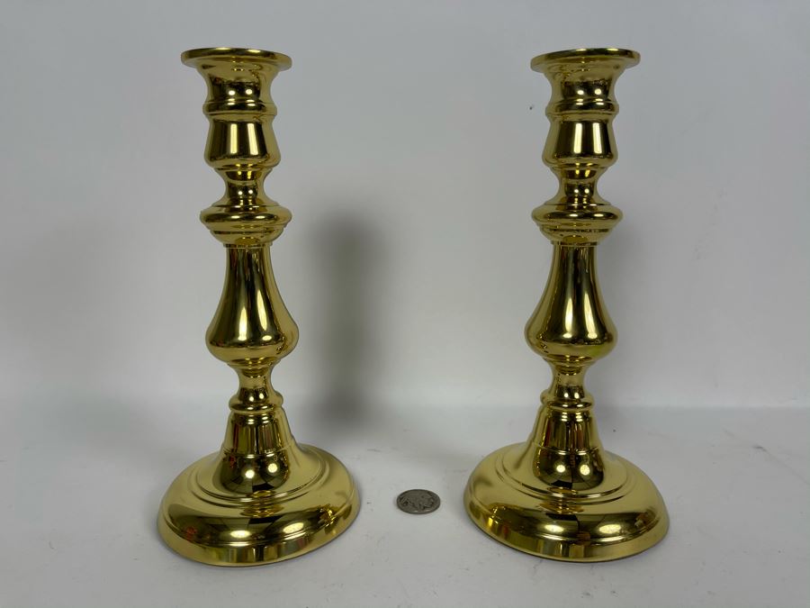 Pair Of Heavy Brass Baldwin Candlesticks 8'H [Photo 2]