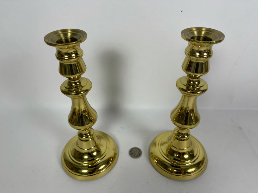 Pair Of Heavy Brass Baldwin Candlesticks 8'H [Photo 4]