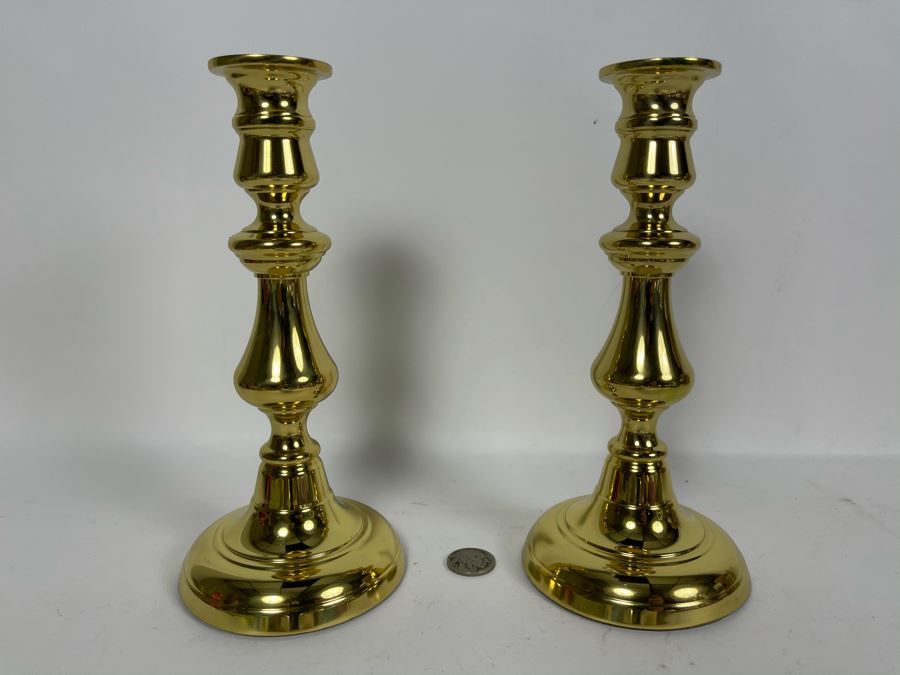 Pair Of Heavy Brass Baldwin Candlesticks 8'H [Photo 3]