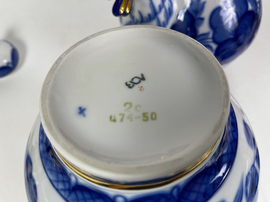 Pair Of Hand Painted Russian Teapots Blue, White And Gold 10H X 10W [Photo 13]