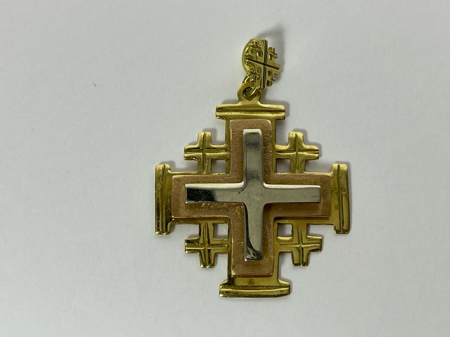 18K Gold Cross Jerusalem Pendant