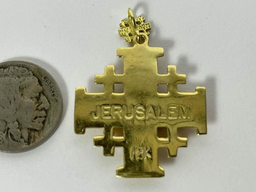 18K Gold Cross Jerusalem Pendant