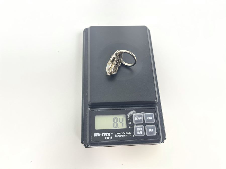 Stunning 14K Gold White Opal And Diamond Ring 8.4g [Photo 22]