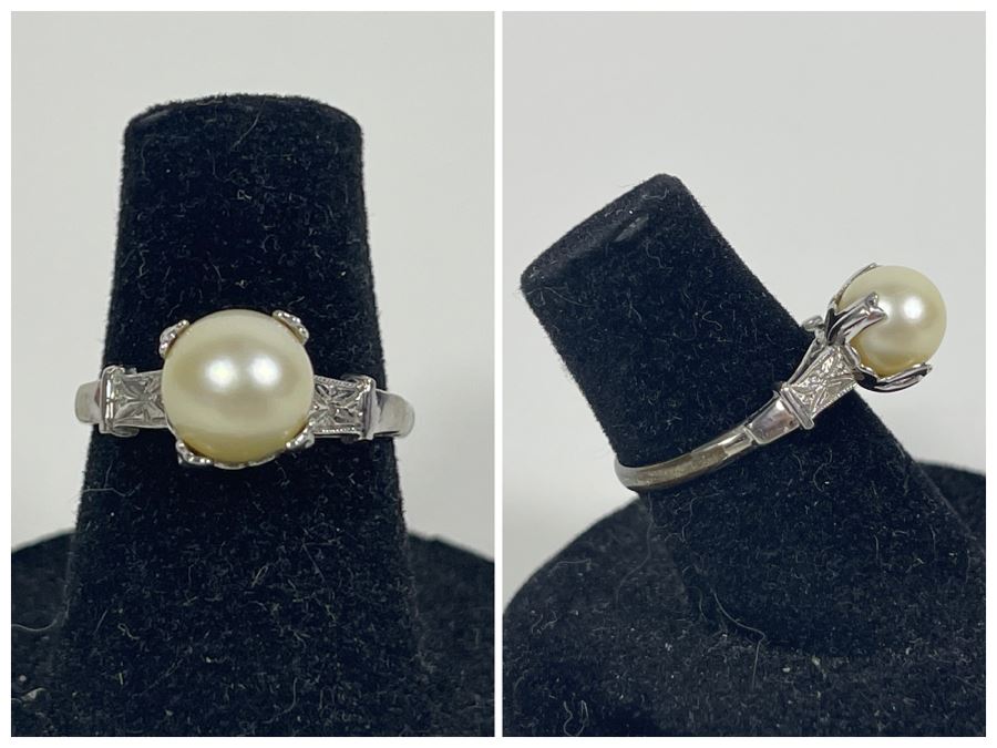 Sterling Silver Pearl Ring Size 6 2.4g
