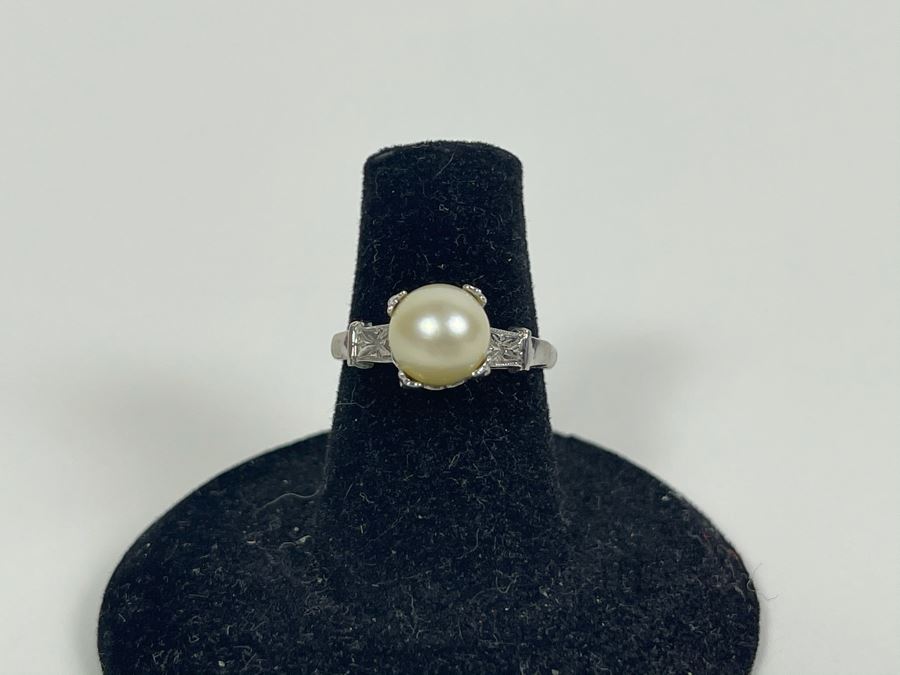 Sterling Silver Pearl Ring Size 6 2.4g [Photo 2]