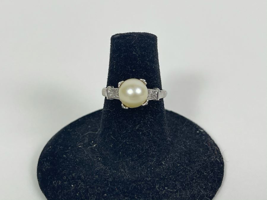 Sterling Silver Pearl Ring Size 6 2.4g [Photo 3]