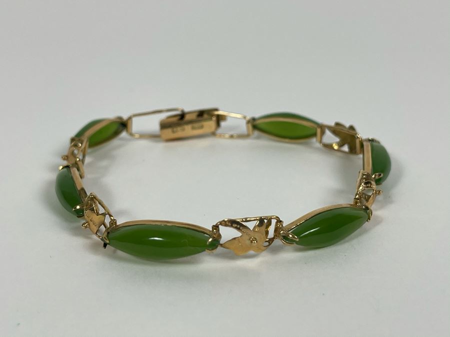 14K Gold Nephrite 6.5' Bracelet 8g [Photo 3]