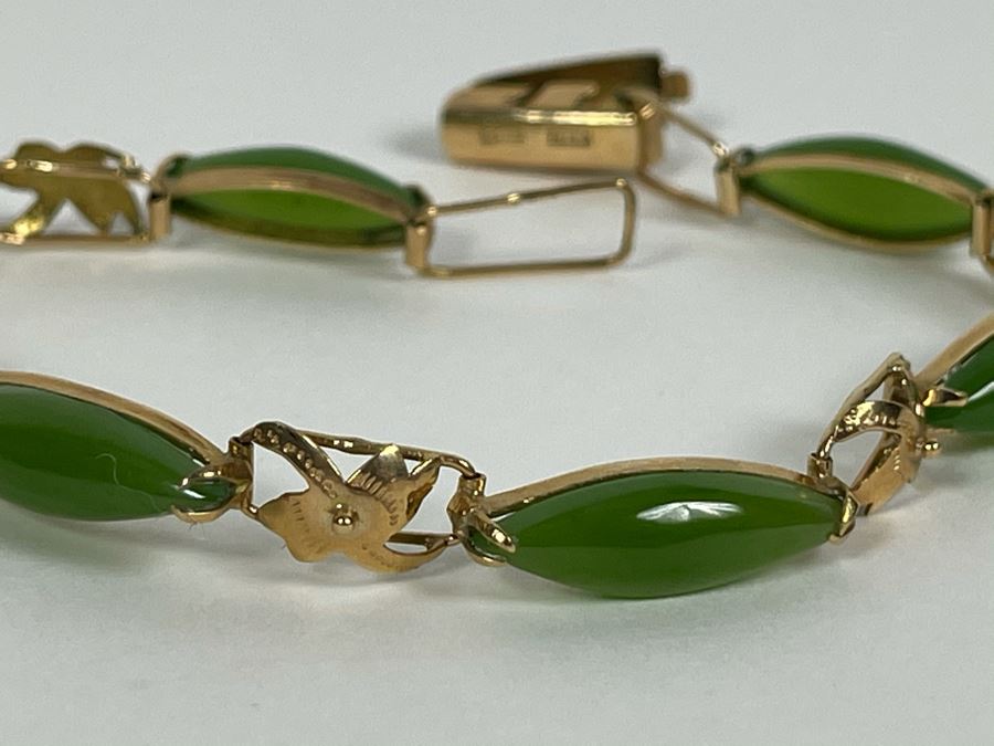 14K Gold Nephrite 6.5' Bracelet 8g [Photo 8]