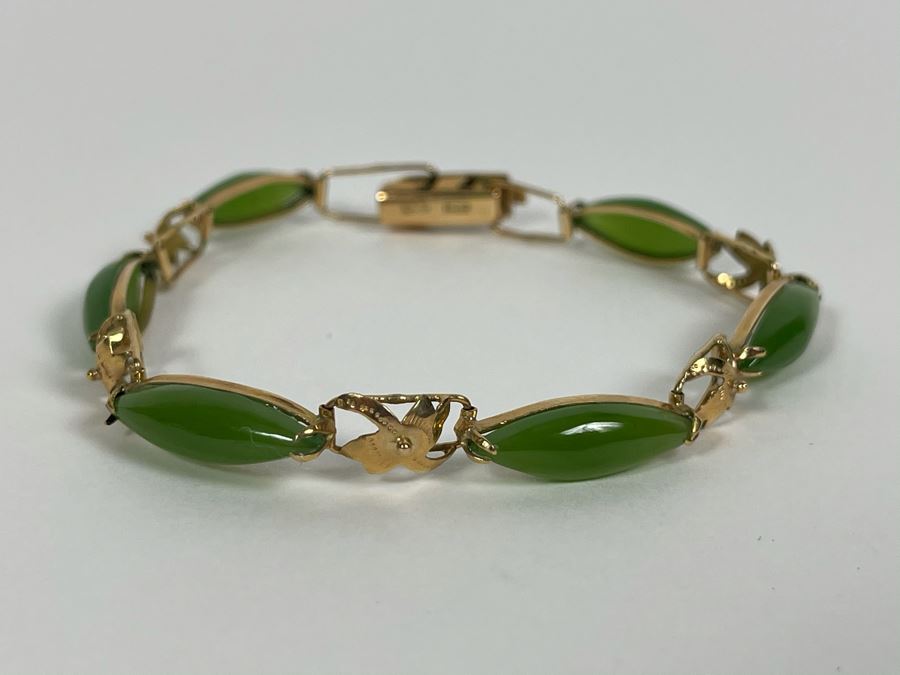14K Gold Nephrite 6.5' Bracelet 8g [Photo 2]