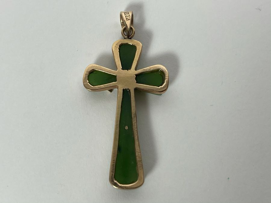 18K Gold Nephrite Cross Pendant 4.4g [Photo 6]