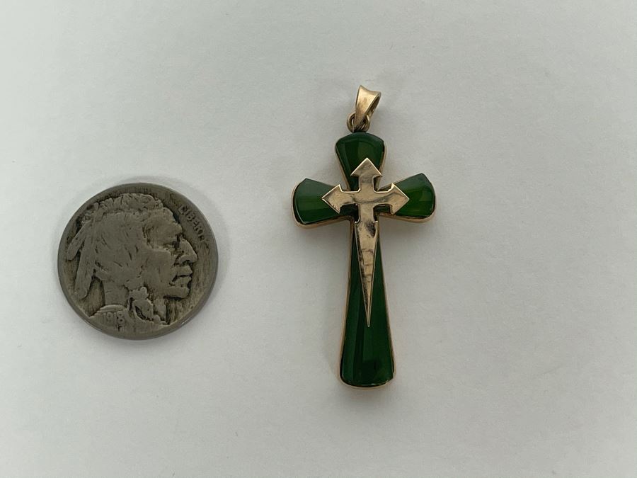 18K Gold Nephrite Cross Pendant 4.4g [Photo 7]