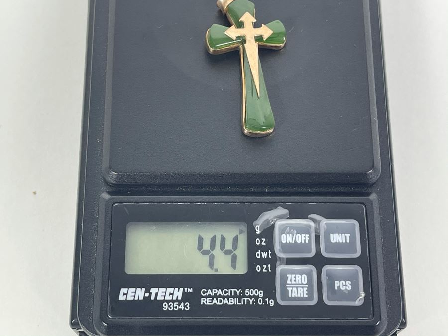 18K Gold Nephrite Cross Pendant 4.4g [Photo 8]