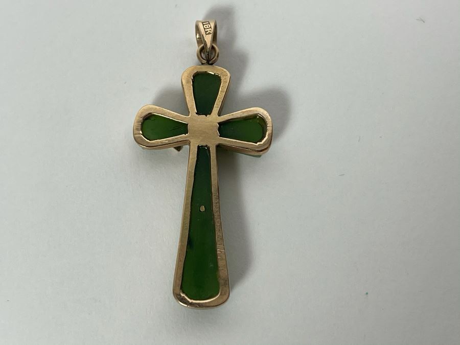 18K Gold Nephrite Cross Pendant 4.4g [Photo 5]