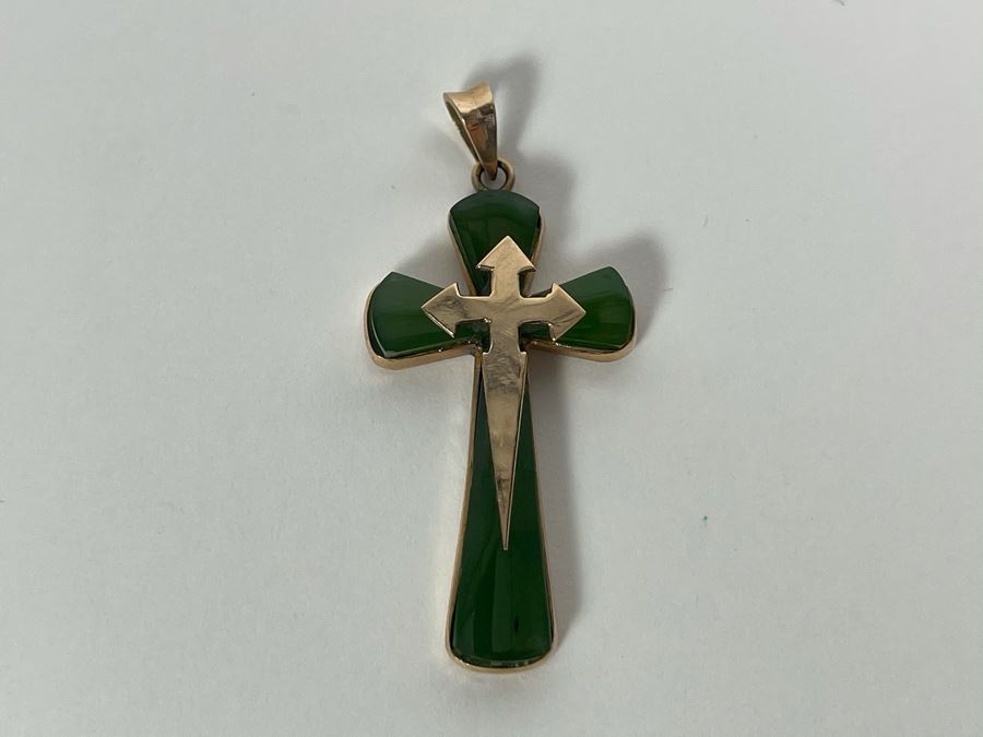 18K Gold Nephrite Cross Pendant 4.4g [Photo 2]