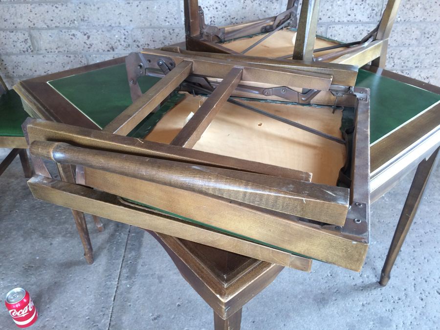 Green Folding Card Table with (4) Folding Cane Back Chairs [Photo 11]