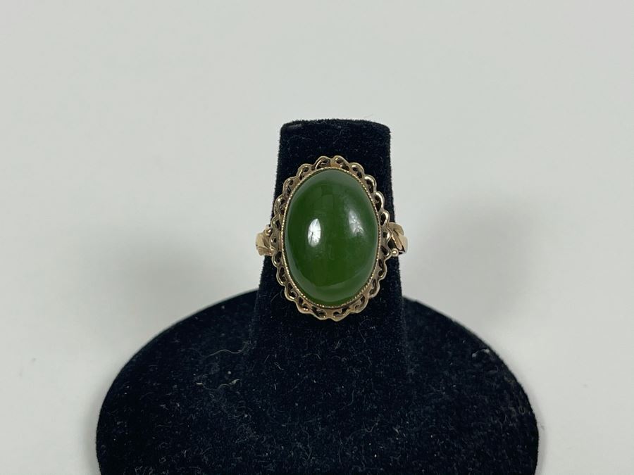18K Gold Nephrite Ring Size 5.25 2.7g Fair Market Value $200 [Photo 2]