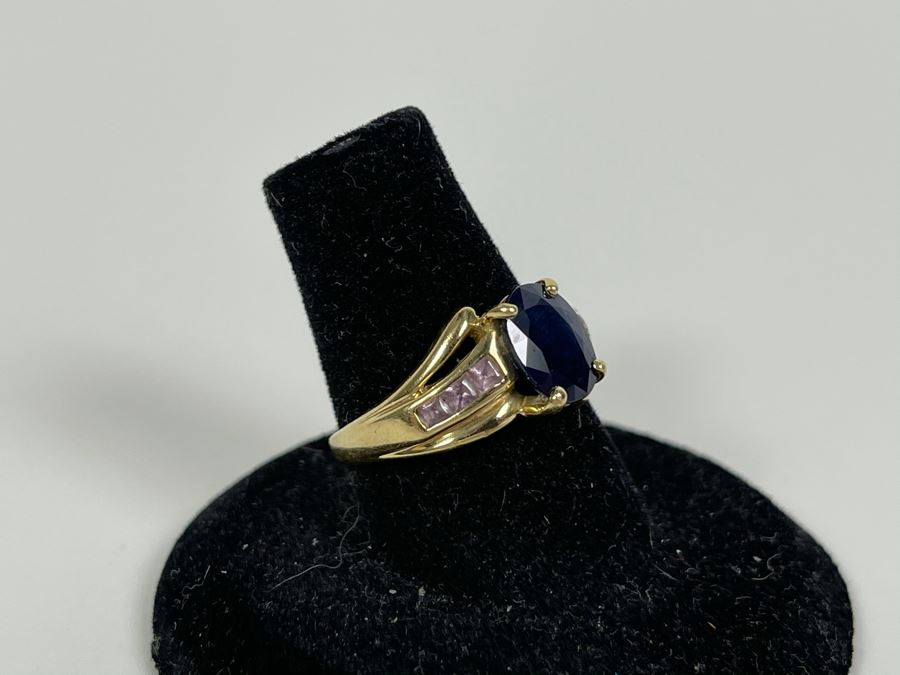 14K Gold Blue And Pink Sapphire Ring Size 7.25 3.5g Fair Market Value $275 [Photo 4]