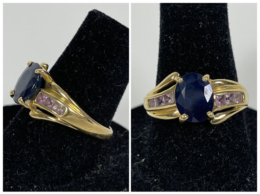 14K Gold Blue And Pink Sapphire Ring Size 7.25 3.5g Fair Market Value $275 [Photo 1]