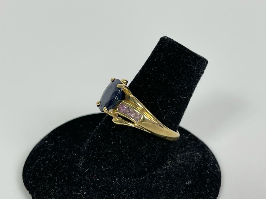 14K Gold Blue And Pink Sapphire Ring Size 7.25 3.5g Fair Market Value $275 [Photo 5]