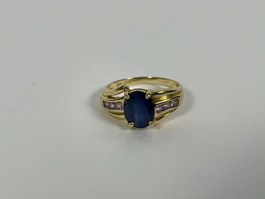 14K Gold Blue And Pink Sapphire Ring Size 7.25 3.5g Fair Market Value $275 [Photo 7]