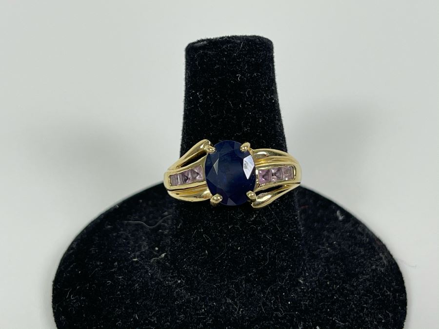 14K Gold Blue And Pink Sapphire Ring Size 7.25 3.5g Fair Market Value $275 [Photo 2]