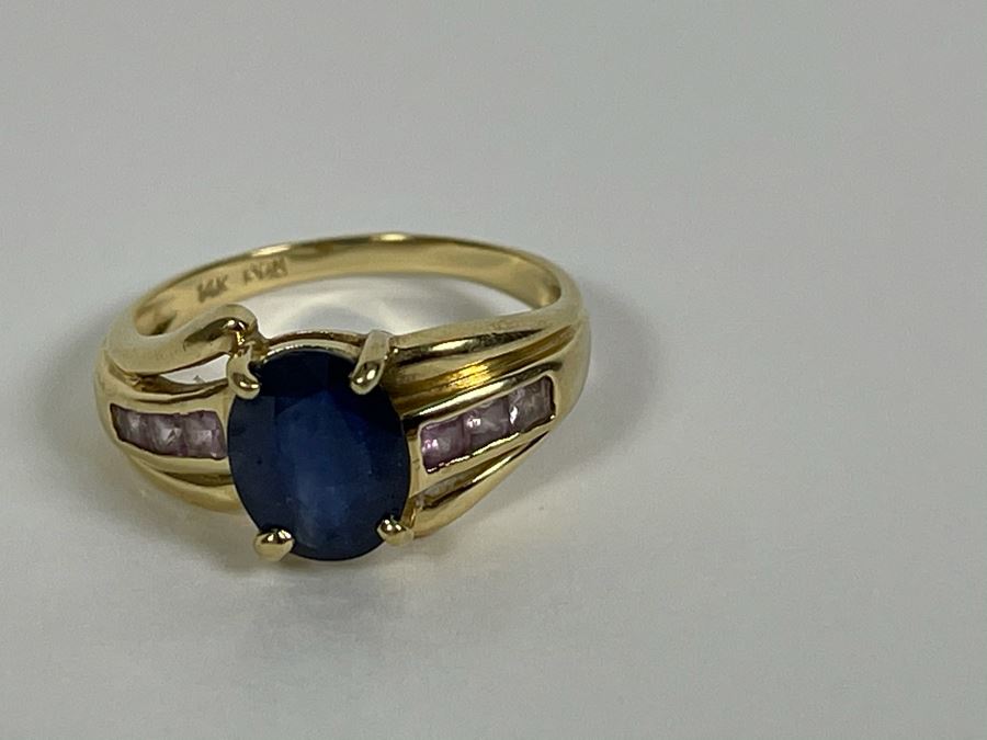 14K Gold Blue And Pink Sapphire Ring Size 7.25 3.5g Fair Market Value $275 [Photo 8]