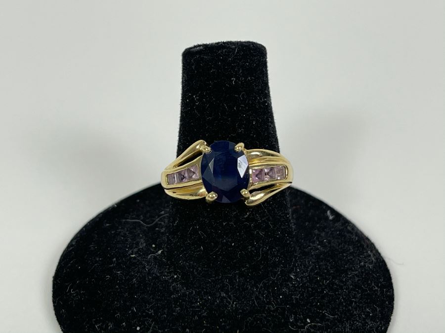 14K Gold Blue And Pink Sapphire Ring Size 7.25 3.5g Fair Market Value $275 [Photo 3]