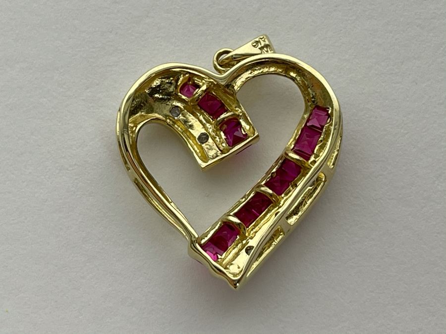 10K Gold Synthetic Ruby And Diamond Pendant 2.7g Fair Market Value $100 [Photo 10]