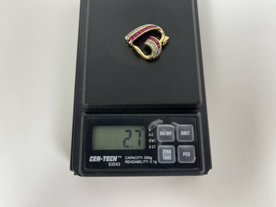 10K Gold Synthetic Ruby And Diamond Pendant 2.7g Fair Market Value $100 [Photo 11]