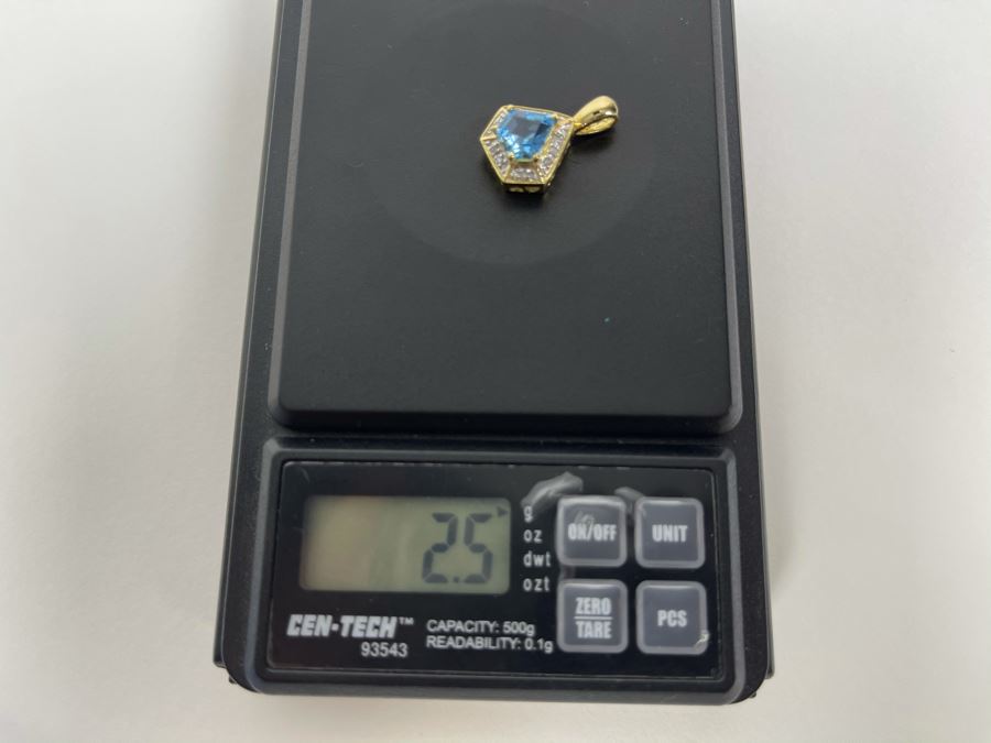 14K Blue Topaz And Diamond Pendant 2.5g Fair Market Value $200 [Photo 7]