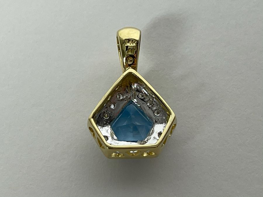 14K Blue Topaz And Diamond Pendant 2.5g Fair Market Value $200 [Photo 6]