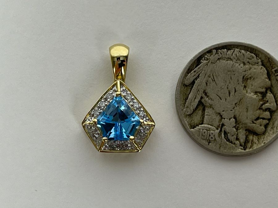 14K Blue Topaz And Diamond Pendant 2.5g Fair Market Value $200 [Photo 1]