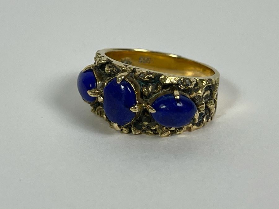 14K Gold Lapis Lazuli Ring Size 6 7.3g Fair Market Value $350 [Photo 9]