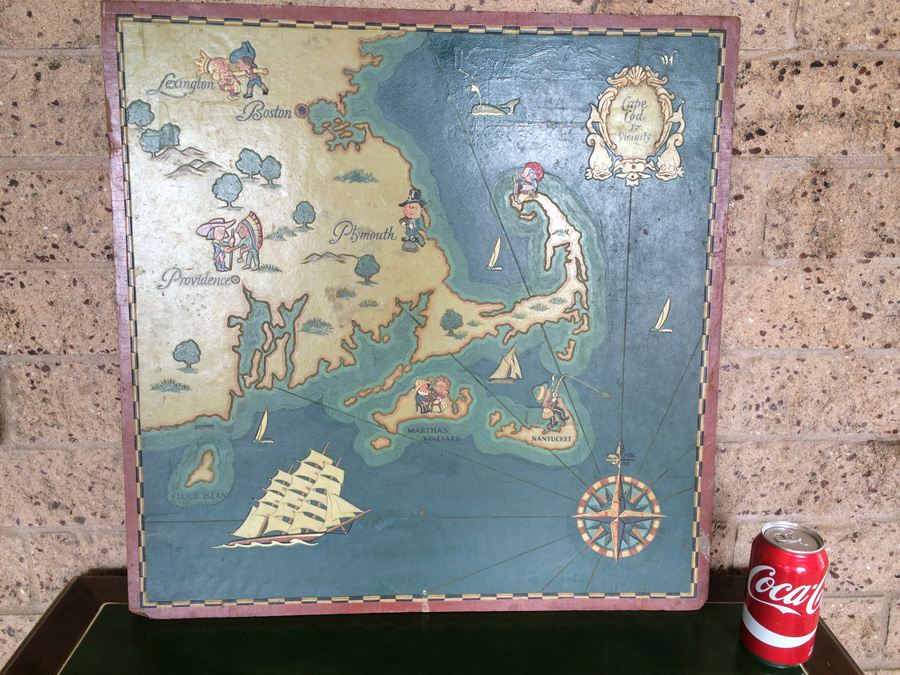 Vintage Wooden Painted Map of Cape Cod and Vicinity